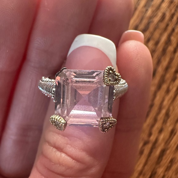 Judith Ripka Pink Morganite Silver Gold 18K 925 Cocktail Ring 7 - Picture 3 of 9